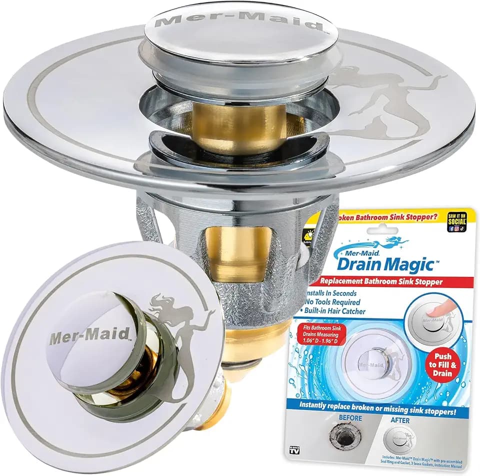 Mer-Maid Drain Magic Rugged Sink Stopper, Watertight Silicone, No Tools