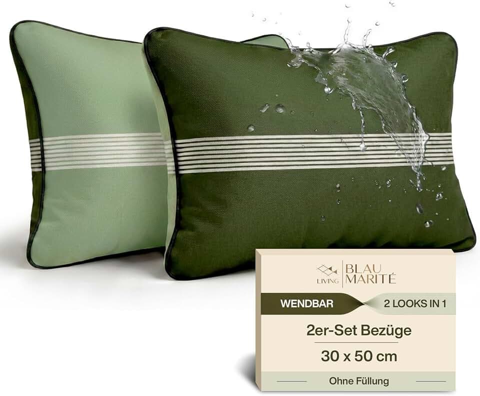 2er Set Outdoor Kissenbezüge 30x50 cm – wasserdicht, schmutzabweisend, UV-beständig – weich & waschbar – Zierkissenhüllen für Garten, Balkon, Terrasse, Innen- & Außenbereich – Grün