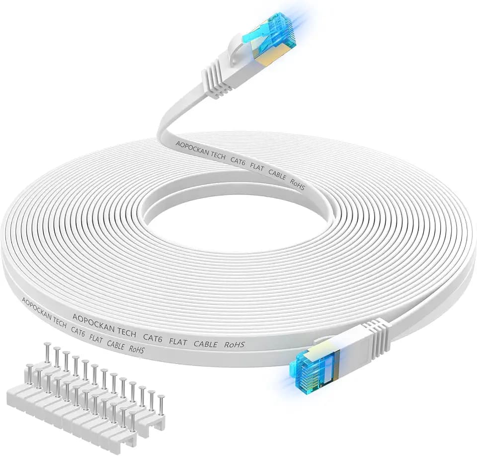 Cat 6 Ethernet Cable 75 Feet, Flat Network LAN Patch Cord White