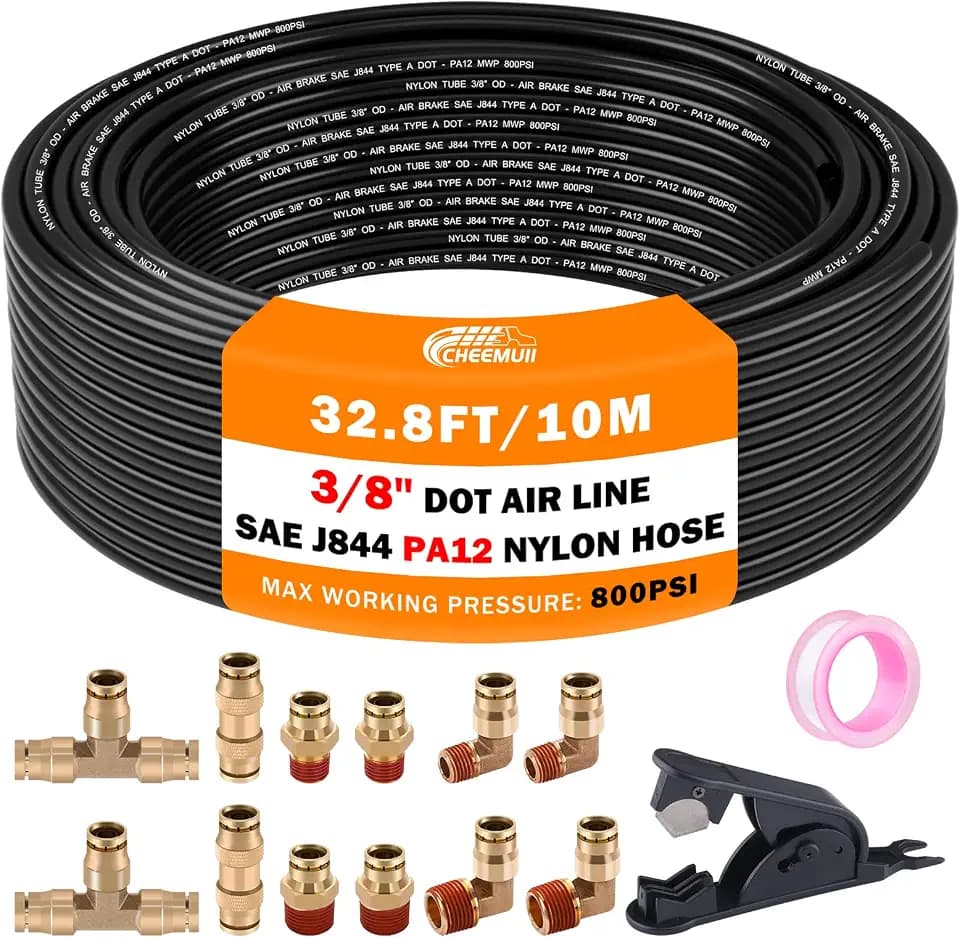 CheeMuii 3/8 Brass DOT Air Line Fittings With 32.8FT 3/8" DOT Air Line Kit