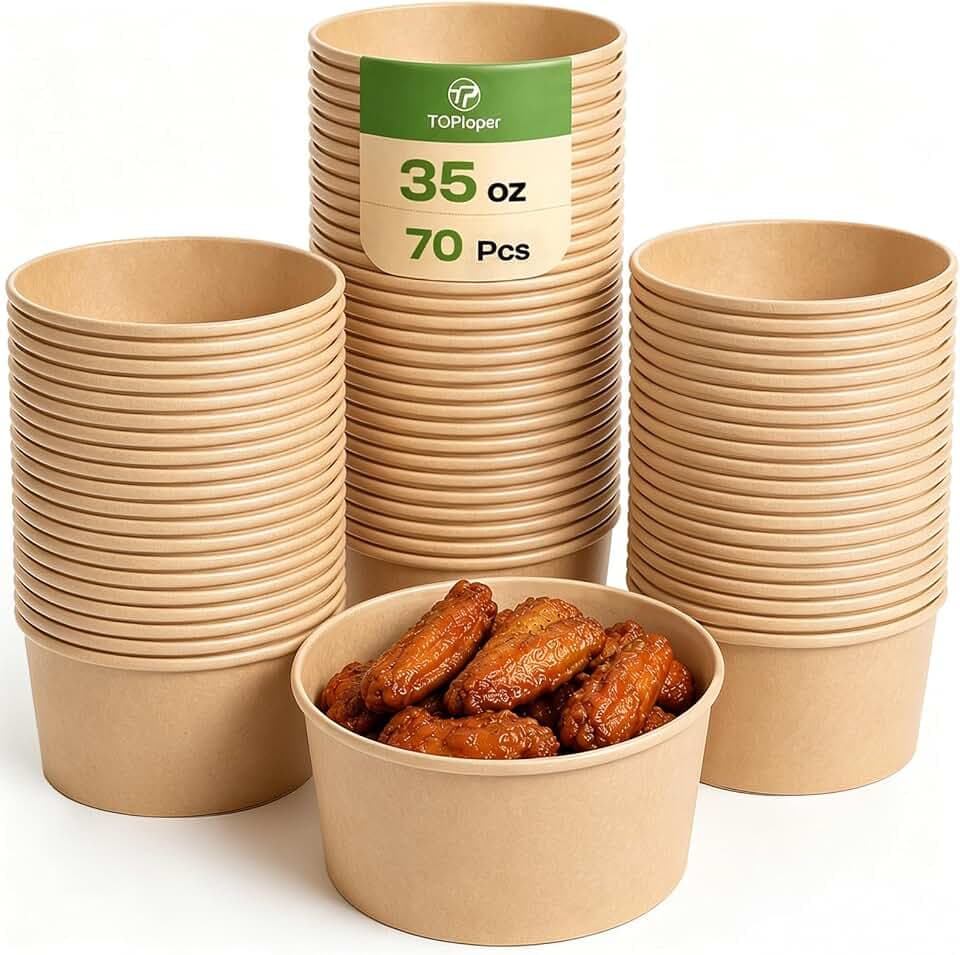 TOPtoper 35 Oz Large Paper Bowls【WITHOUT LIDS】 70 Pack Disposable Soup Bowls Plastic Free Party Supplies for Hot/Cold Food, Soup (35 OZ)