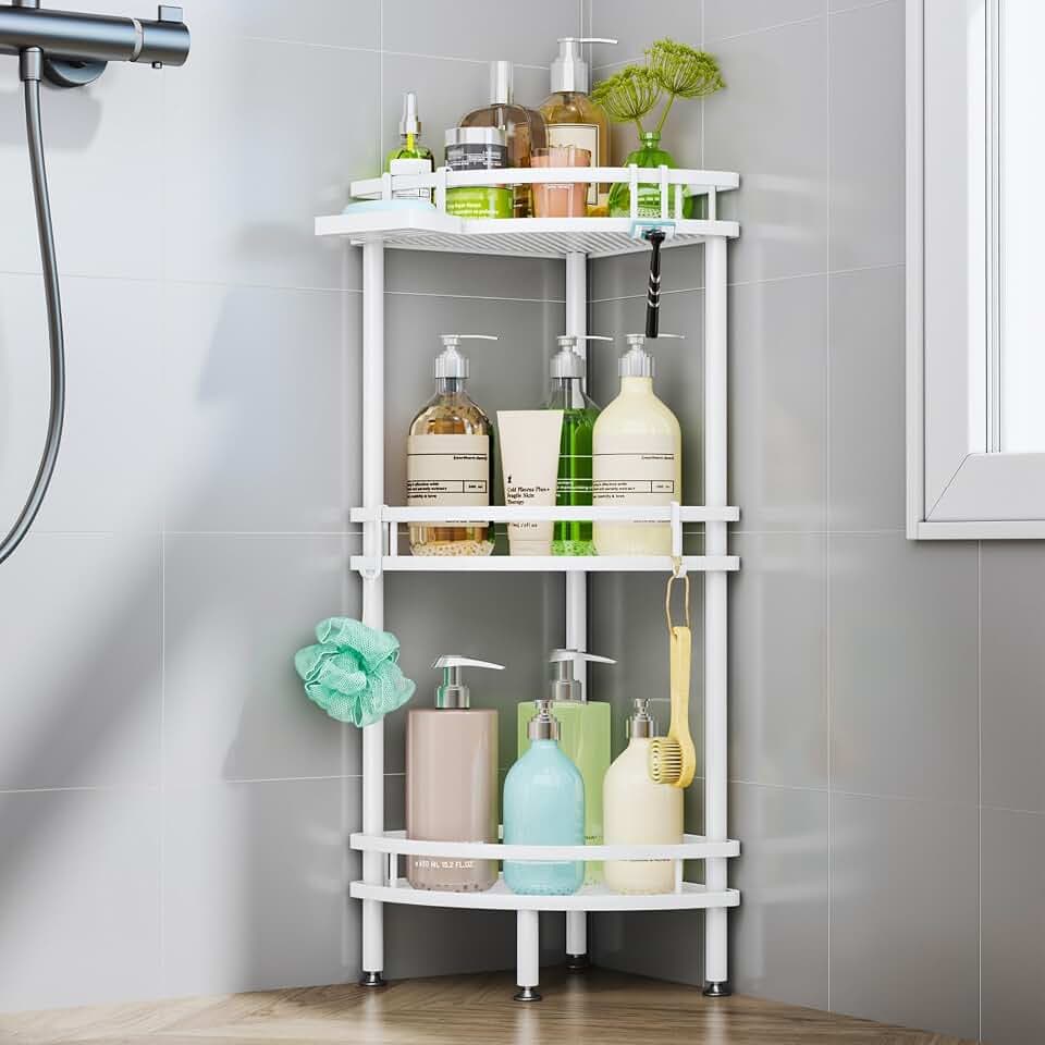 HapiRm Standing Corner Shower Caddy - 3 Tier Large Capacity, White