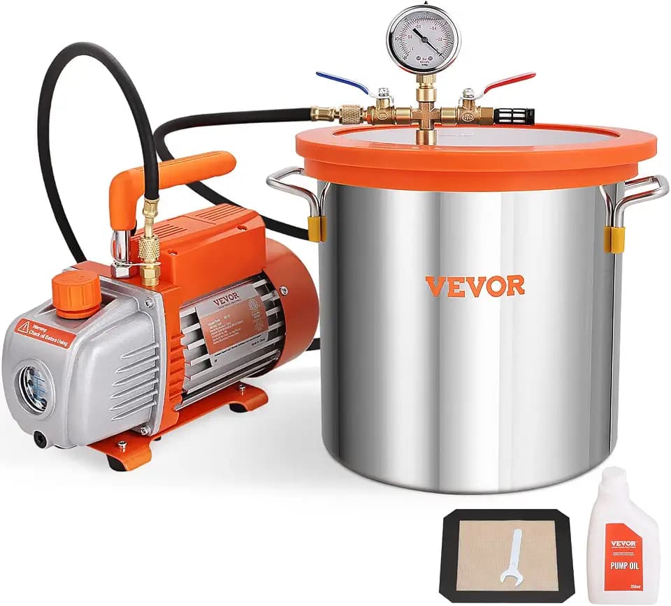 VEVOR Vakuumpumpe mit 11L Vakuumkammer 100L/min klimaanlage Unterdruckpumpe 150W AC 220V/50Hz 1440U/min 5pa 250ml-Ölkapazität HVAC-Vakuumgeräte Kühlvakuumpumpe für Holzstabilisierung Harzentgasung