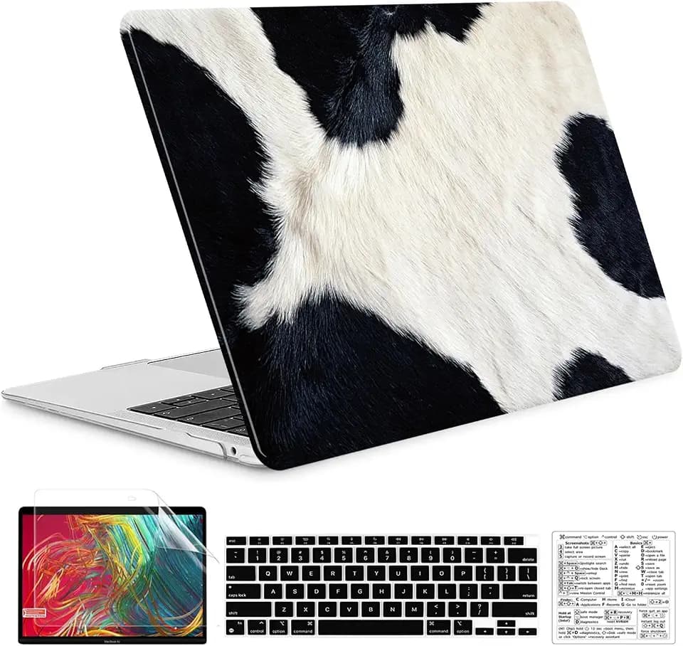 Compatible with MacBook Air 13 Inch Case 2022, 2021-2018 A2337 M1 A1932 A2179 Durable Hard Plastic Shell Case &Keyboard Cover&Mac OS Keyboard Sticker (Cow Hair)