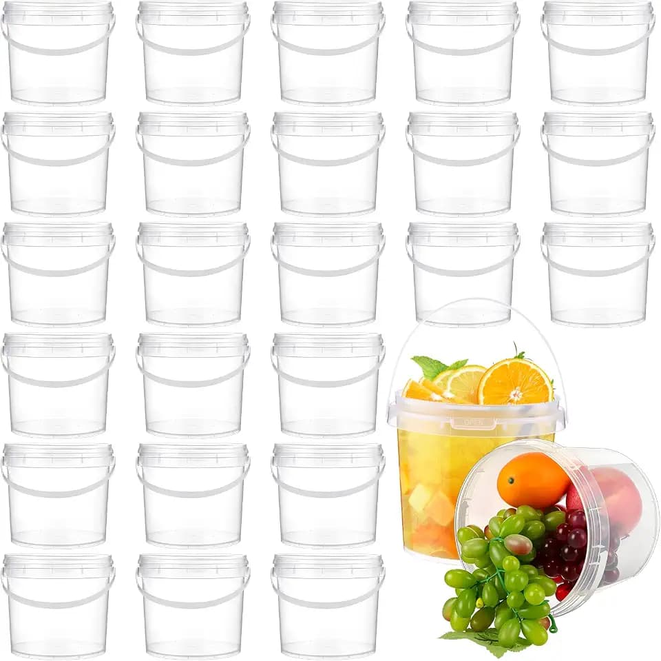 Funnymoom 24 Pack 101 oz Clear Deli Buckets with Lids 3L Plastic Containers