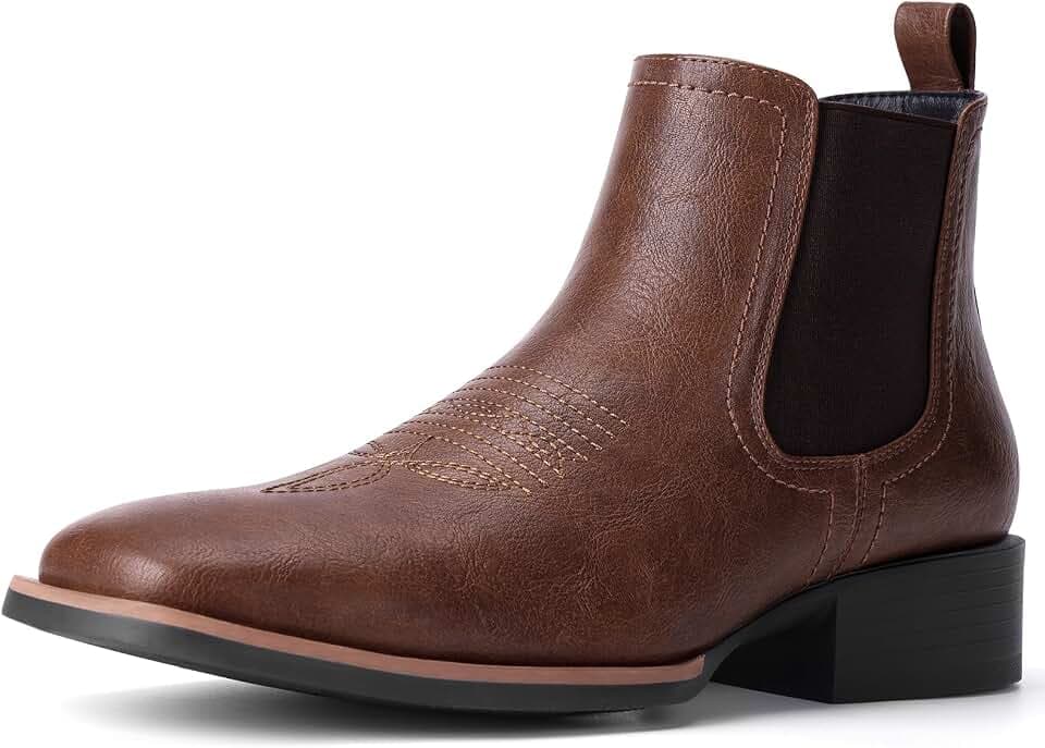 Choiran Western Cowboy Boots for Men - Mens Square Toe Chelsea Boots Ankle Cowboy Boots for Men Casual Retro Stylish Boots