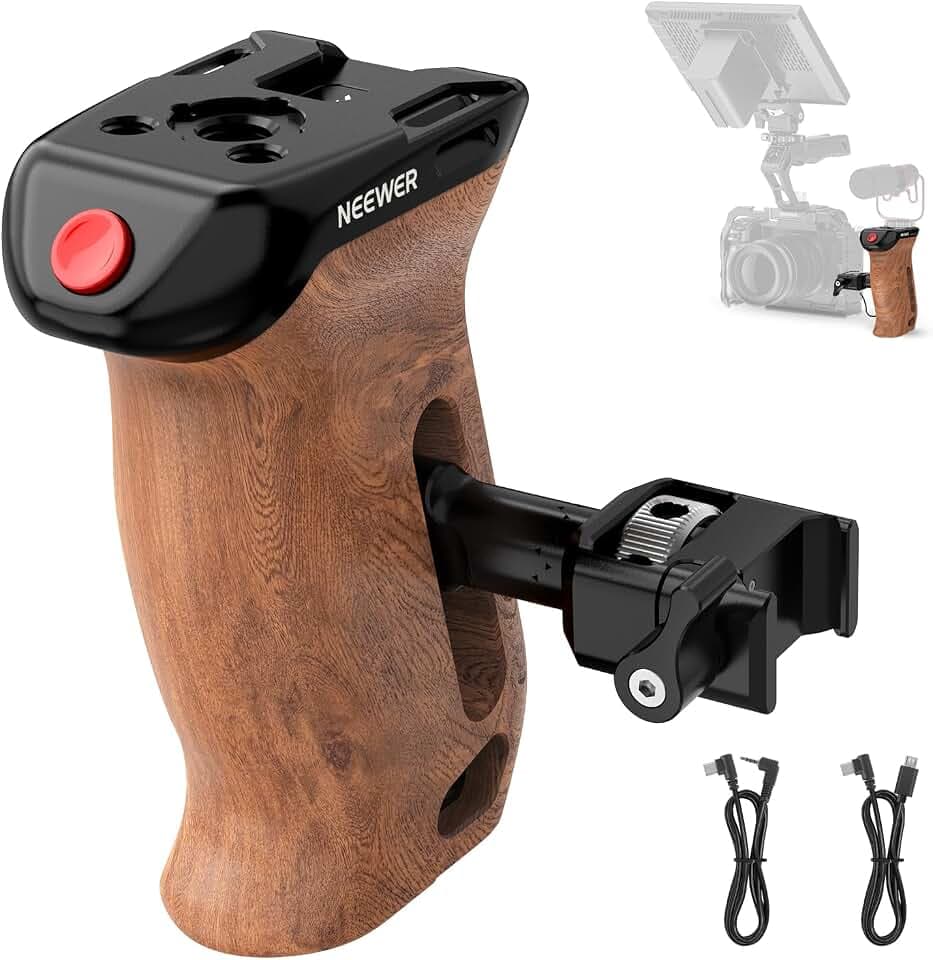 NEEWER Side Handle Holz Seitengriff mit Fernauslöser für Aufnahme Start/Stopp, NATO Klemme 1/4" und 3/8" Gewinde vertikale Einstellung Kompatibel mit SmallRig Camera Cage Sony Fujifilm Panasonic CA123