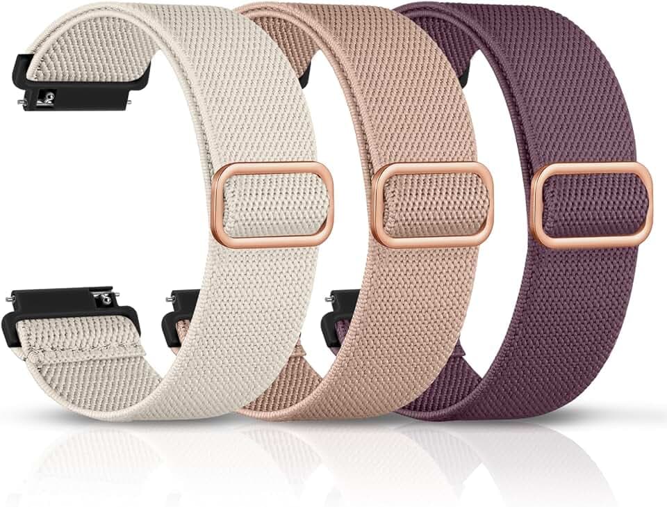 DaQin Elastisch Nylon Sport Armbänder Kompatibel mit Garmin Venu 3S Armband - Kompatibel mit Garmin Vivoactive 4S/Venu 2S/Forerunner 265S Armband, Uhrenarmband 18mm für Damen Polarstern/Nude/Violett
