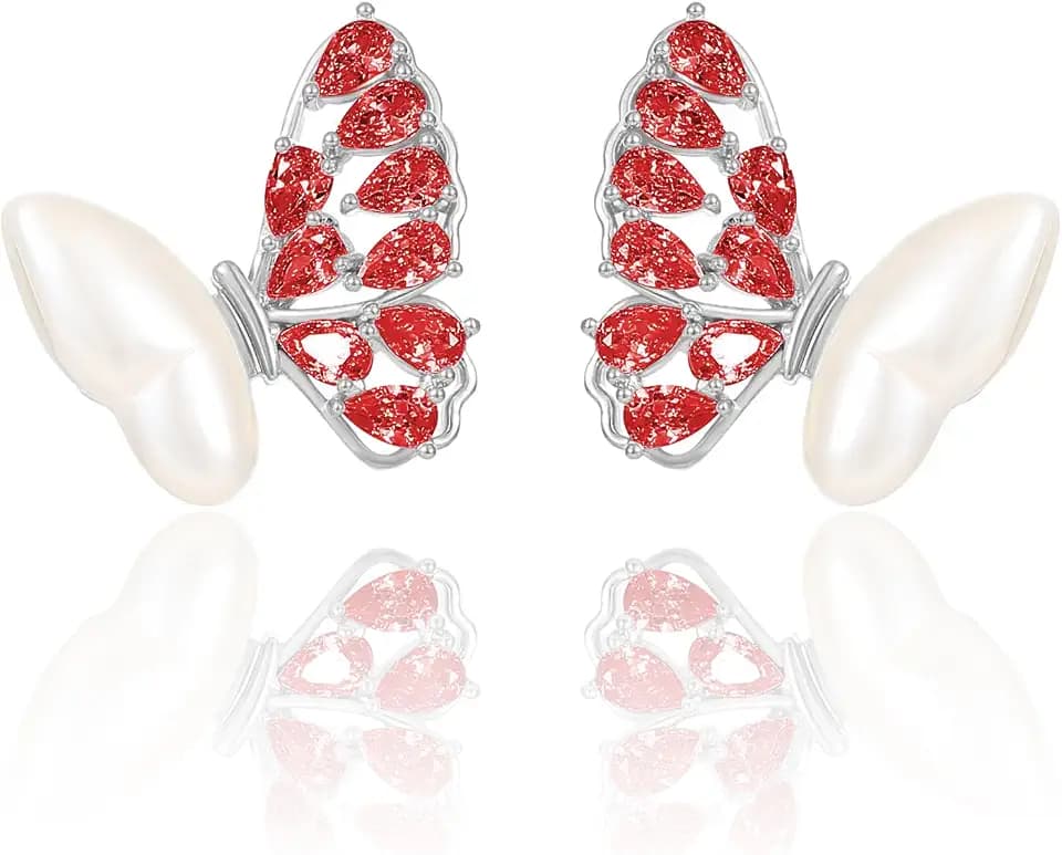 14k Gold Plated Pearl Rhinestone Stud Earrings for Women Jewelry
