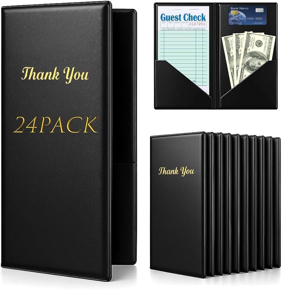 24 Pack Server Books, PVC Waiter Check Presenters, 5.5 x 10 in