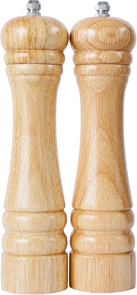 DeroTeno Salz- und Pfeffermühle Set, 2er-Set Gewürzmühle mit Keramikmahlwerk aus Gummibaumholz, H 21 cm
