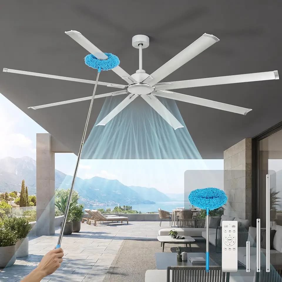 84 Inch Garage Ceiling Fan,Large Ceiling Fans with 6 Speed Timer Remote Control,DC Reversible Motor, 3 Downrods, 8 Blades Industrial Big Ceiling Fan No Light for Big Rooms,Patio,Shop,Warehouse, Silver