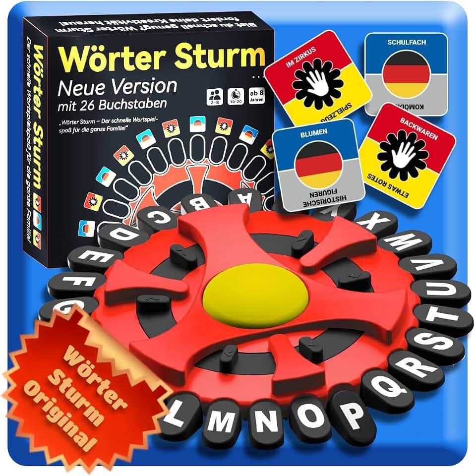 Wörter Sturm Spiel,Buchstaben-Wortspiele,Gesellschaftsspiele für Erwachsene und Kinder,Schnell und Verrückt,2 bis 8 Spieler,Brettspiele ab 8 Jahren,Familienspiel Partyspiele (Rot)