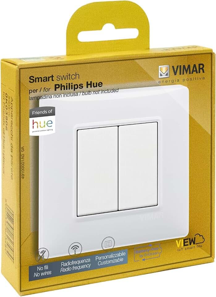 VIMAR 0K03906.04 Plana Philips Friends of Hue Funkschalter-Set, kabellos, keine Batterien erforderlich, weiß