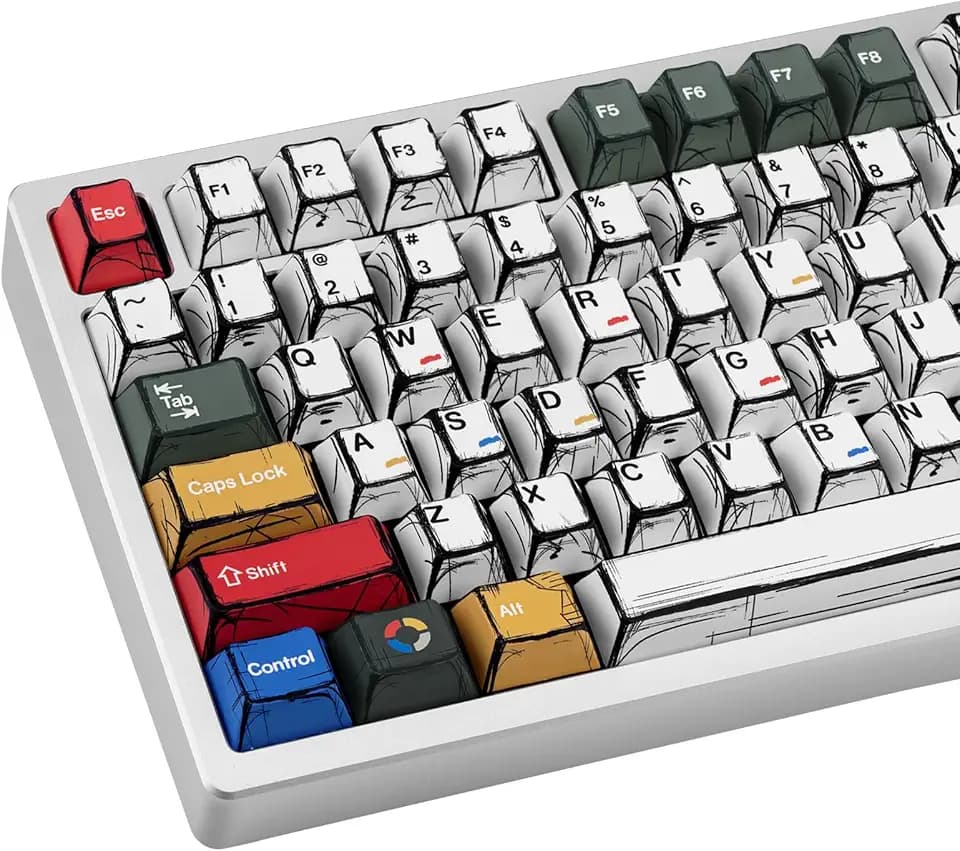 Mixed Light Manga Themed Keycaps 136 Keys, Cherry Profile PBT Custom Key Caps Set, Dye Sublimation Keyboard Keycaps for Cherry Gateron MX Switches Mechanical Keyboard