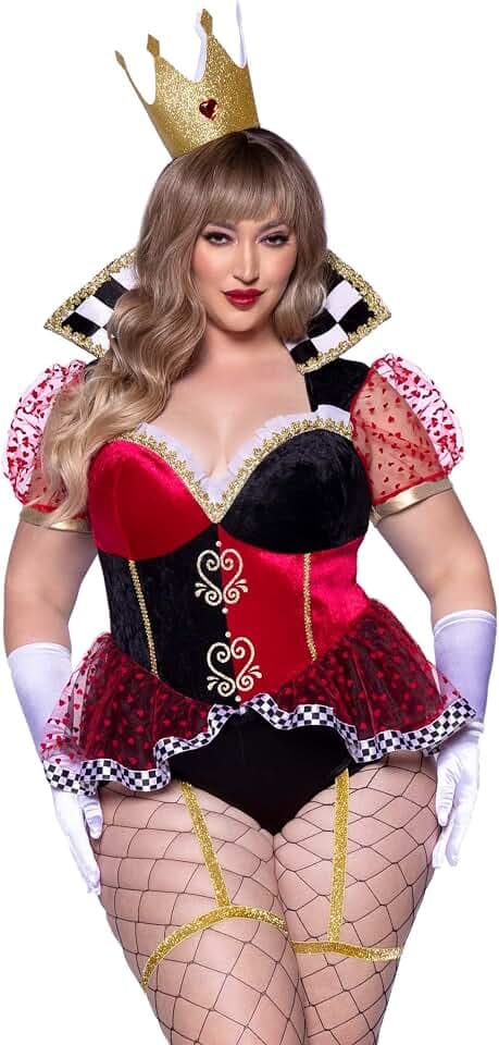 Leg Avenue Women's Plus Size 2 Pc Ravishing Red Queen Costume with Bodysuit, Crown Headband