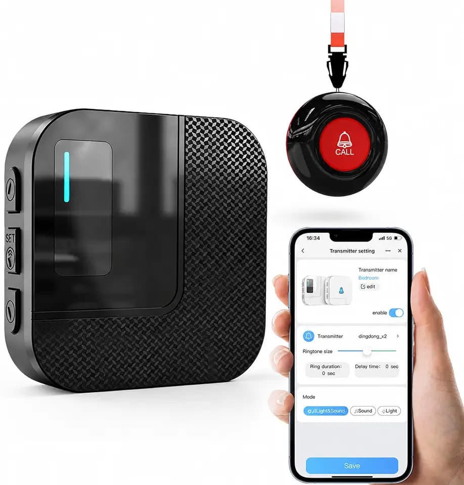 SanJie Caregiver Call Button for Elderly at Home, App Alerts, 2.4GHz WiFi