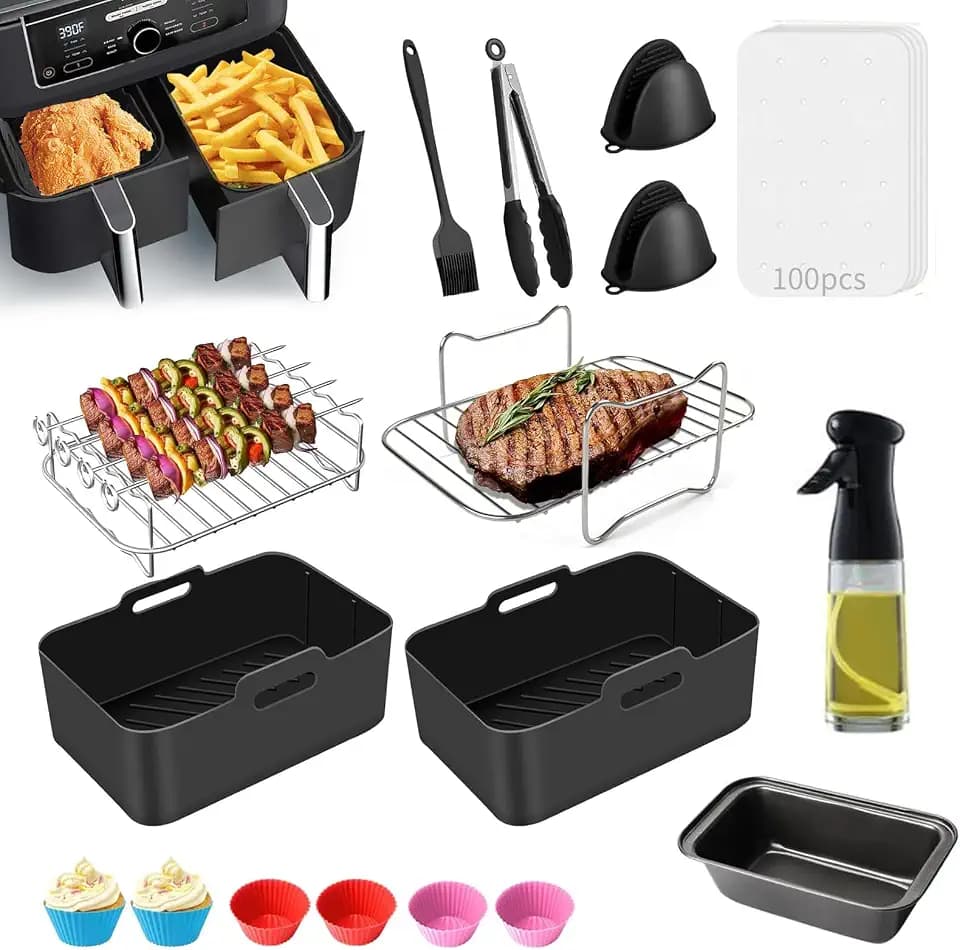 Genossen Heißluftfritteuse Zubehör, 17 Stück Airfryer Zubehör Set für Ninja Foodi AF300EU AF400EU 7.6L-9.5L und meisten Dual Zone Air Fryer, Ninja Air Fryer Accessories BPA-frei