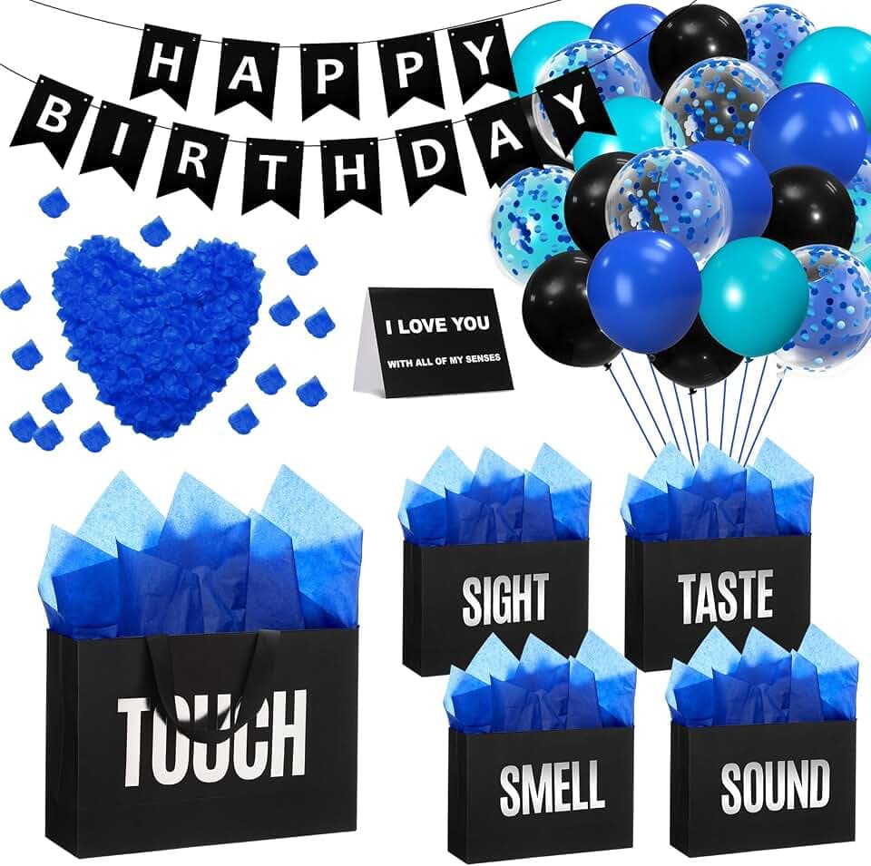 Soulchen 5 Senses Gift Bag for Him Her with Label Five Sense Birthday Decor