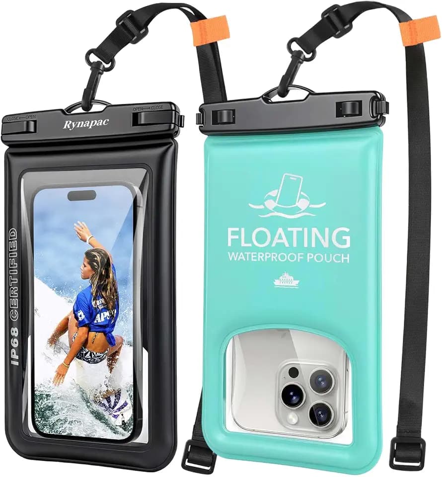 Waterproof Phone Pouch Floating 2 Pack, IP68 Waterproof Phone Case with Lanyard for iPhone 17 16 15 Pro Max, Galaxy S26 Ultra, Touch Screen, Cell Phone Dry Bag for Beach Cruise Essentials, Up to 9.0"