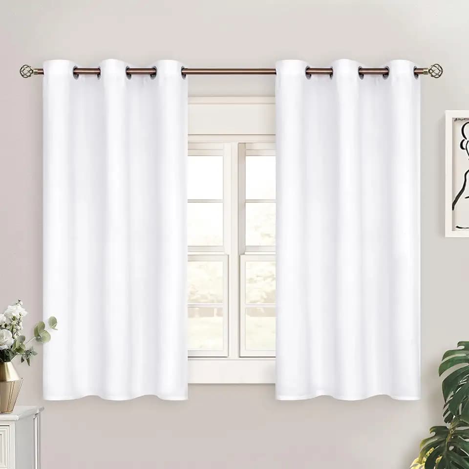 BGment Short Curtains for Small Window 45 Inch Long - Pure White 2 Panels