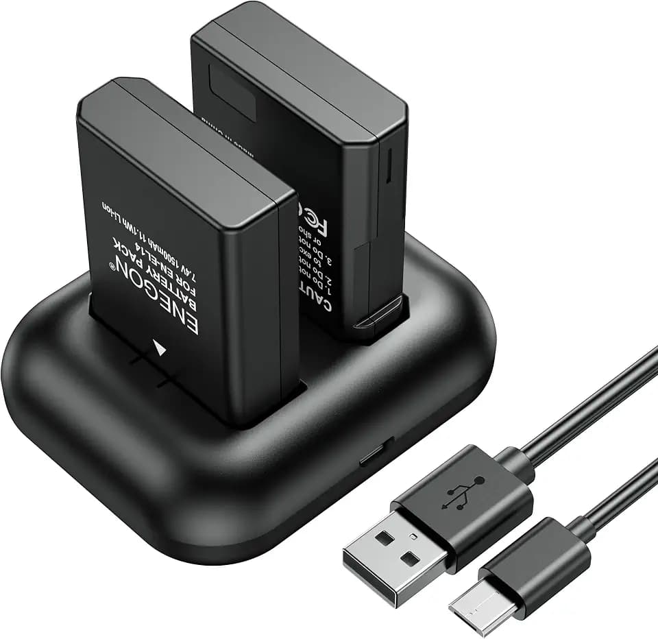 ENEGON Ersatzakku (2er Pack) und Rapid Dual Charger Kit für Nikon EN-EL14/EN-EL14a und Coolpix P7000, P700, P7700, P7800 DSLR D3100, D3200, D3300, D500, D500, D500, D5500, DF