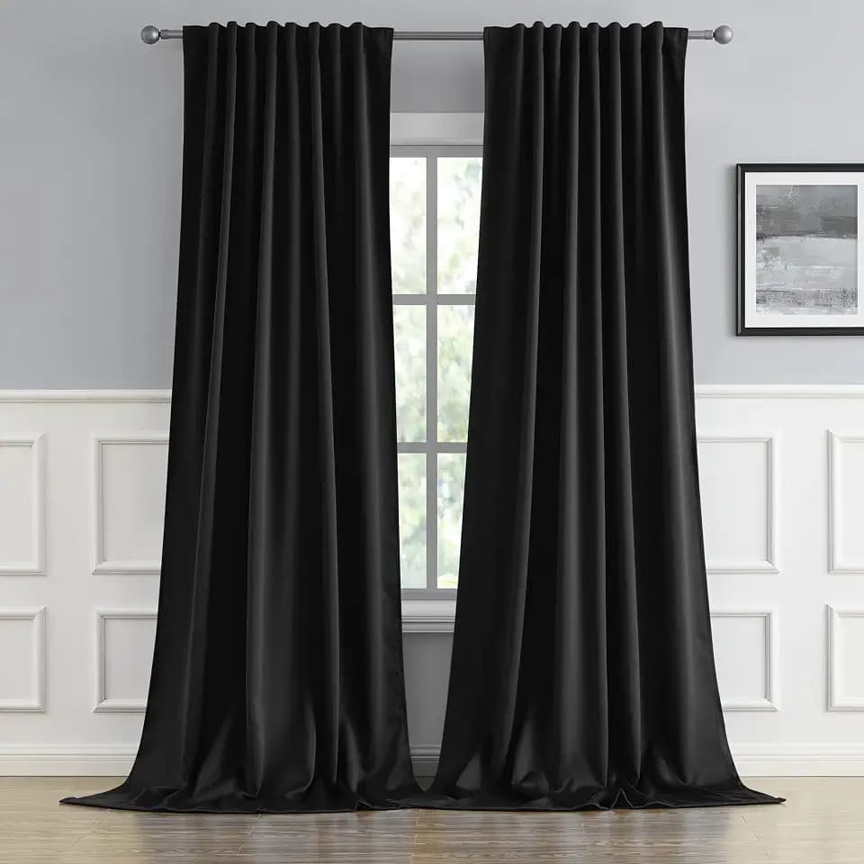 DUALIFE Black Blackout Curtains 105 Inch Long, 2 Panels 52W x 105L