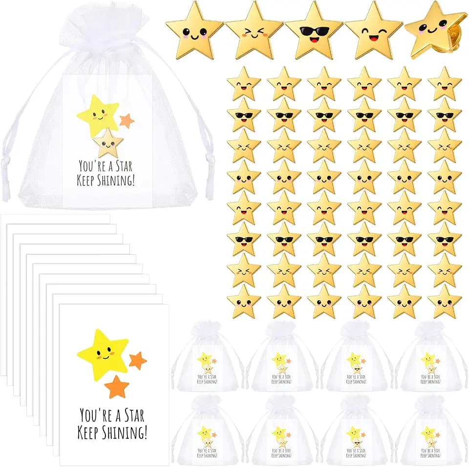 Huquary 25/50 Set Star Pins Bulk Back to School Gift, Gold