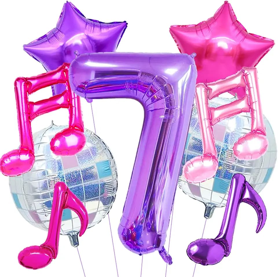 Kpop Birthday Decorations - Music Note Balloons Purple 40inch Number 7 Balloon Disco Ball Balloons for Kpop Music Party Decoration
