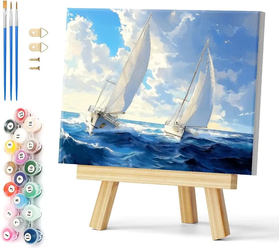 Natuyalo Framed Paint by Number Kit for Adults Sailboat in Waves 12x16 Inch