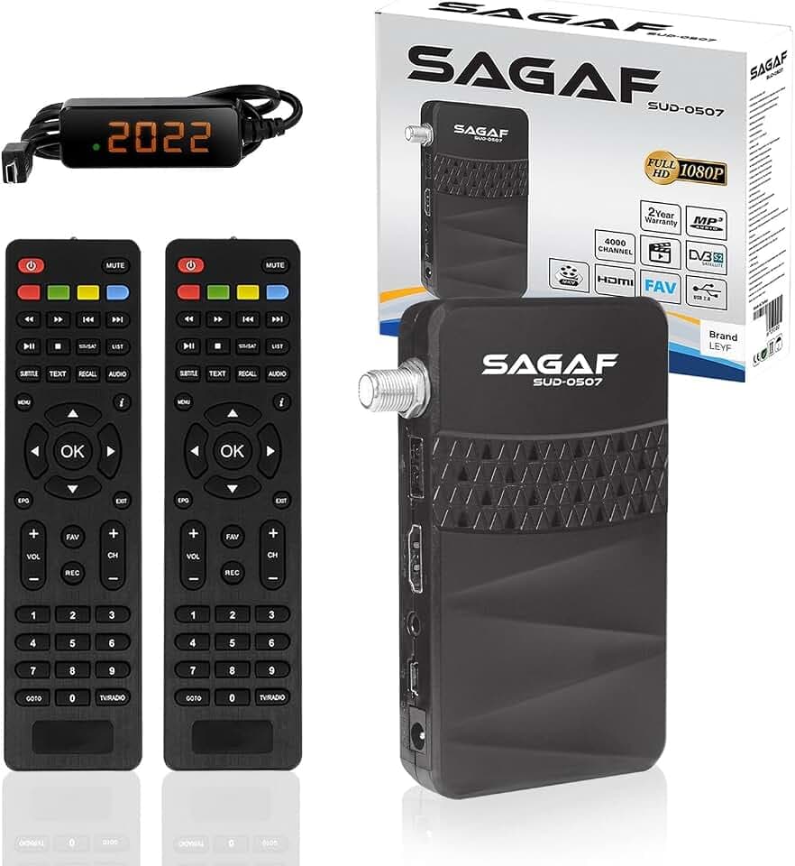 LEYF & Sagaf SUD-0507 Mini Sat Receiver - DVB-S2 | ARD & ZDF SD Abschaltung tauglich- Satelliten Receiver - Full HD 1080p Digital Receiver (HDTV, USB) Astra Hotbird Türksat + 2X Fernbedienung