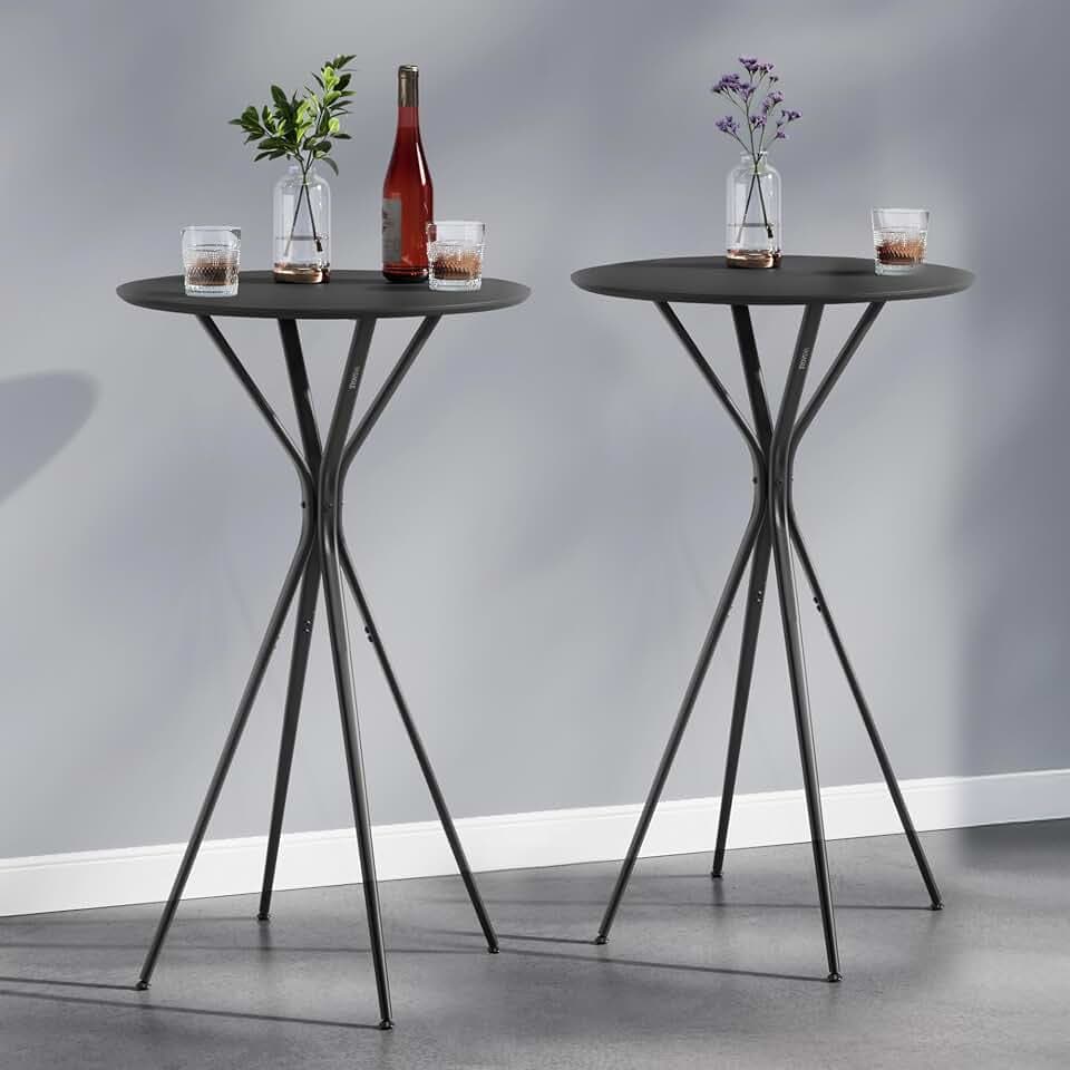 VASAGLE Set of 2 Bar Table, Round Cocktail Table, Metal Frame