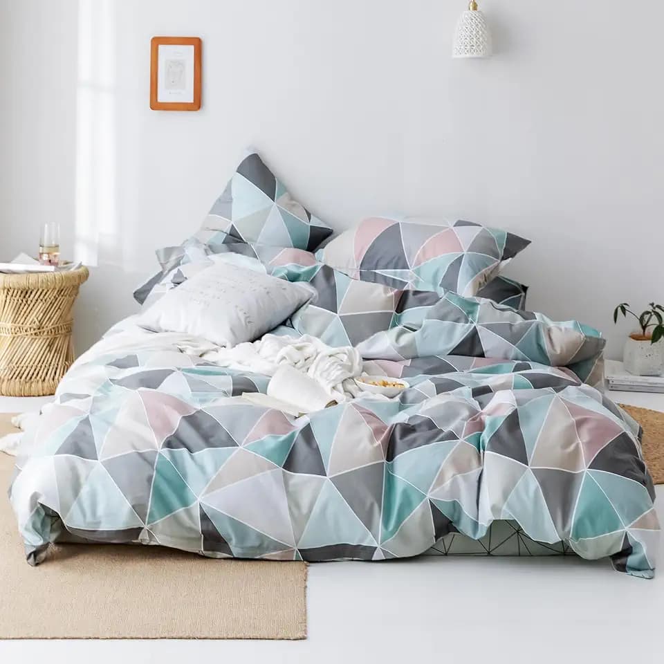 VM VOUGEMARKET Geometric Duvet Cover Set King, Cotton Diamond Duvet Cover Matching 2 Pillow Shams,Colorful Reversible 3 Pieces Bedding Set-King,Diamond