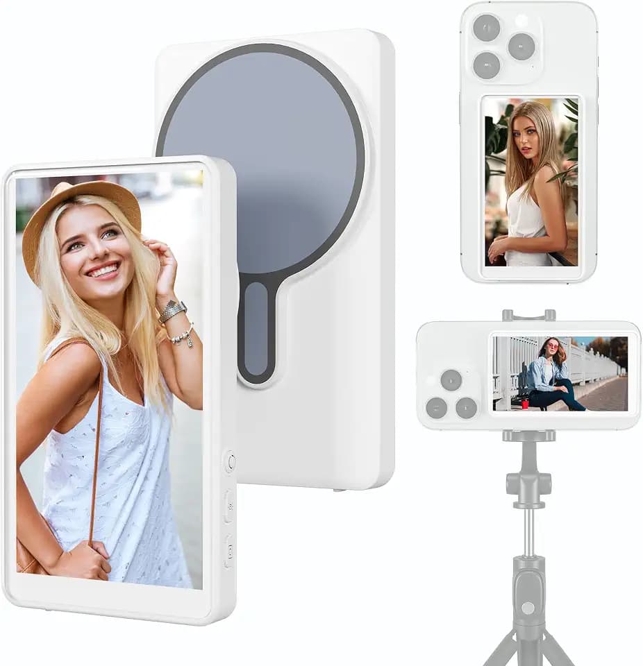 Maxkey Magnetic Phone Vlog Selfie Monitor Screen，Using Phone Rear Camera for Selfie Vlog Live Stream TikTok, Compatible with iPhone & Android， A Choice for Photography Enthusiasts (White)