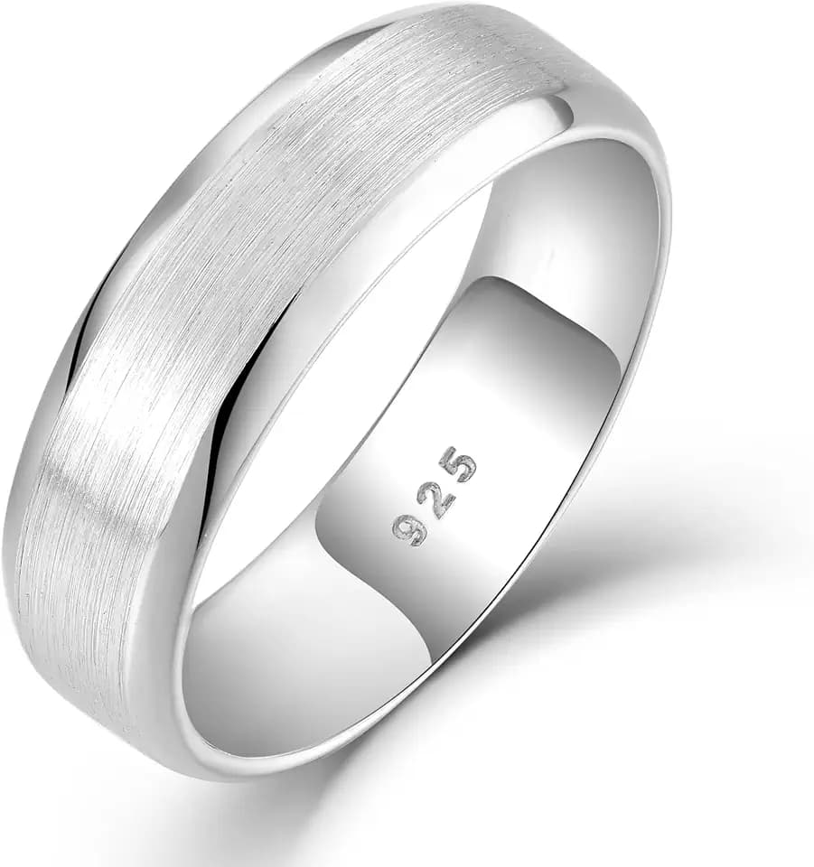 STARCHENIE 6mm Wedding Band Solid 925 Sterling Silver Ring for Men Comfort Fit Size 7-12