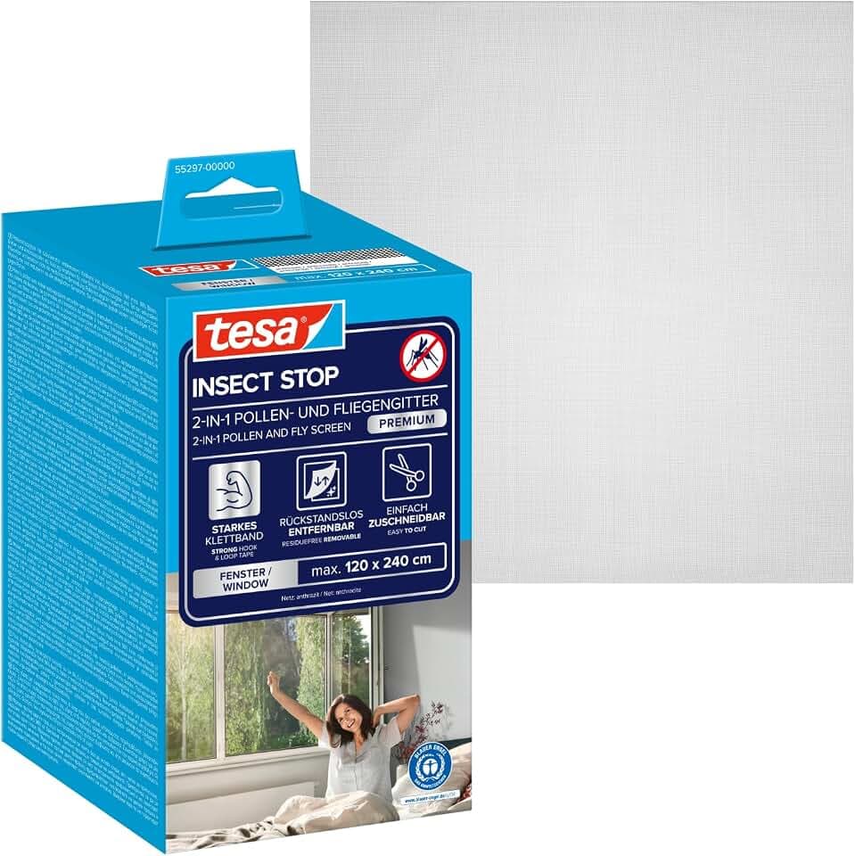 tesa INSECT STOP 2-in-1 Pollen- und Fliegengitter Premium - 120 cm x 240 cm