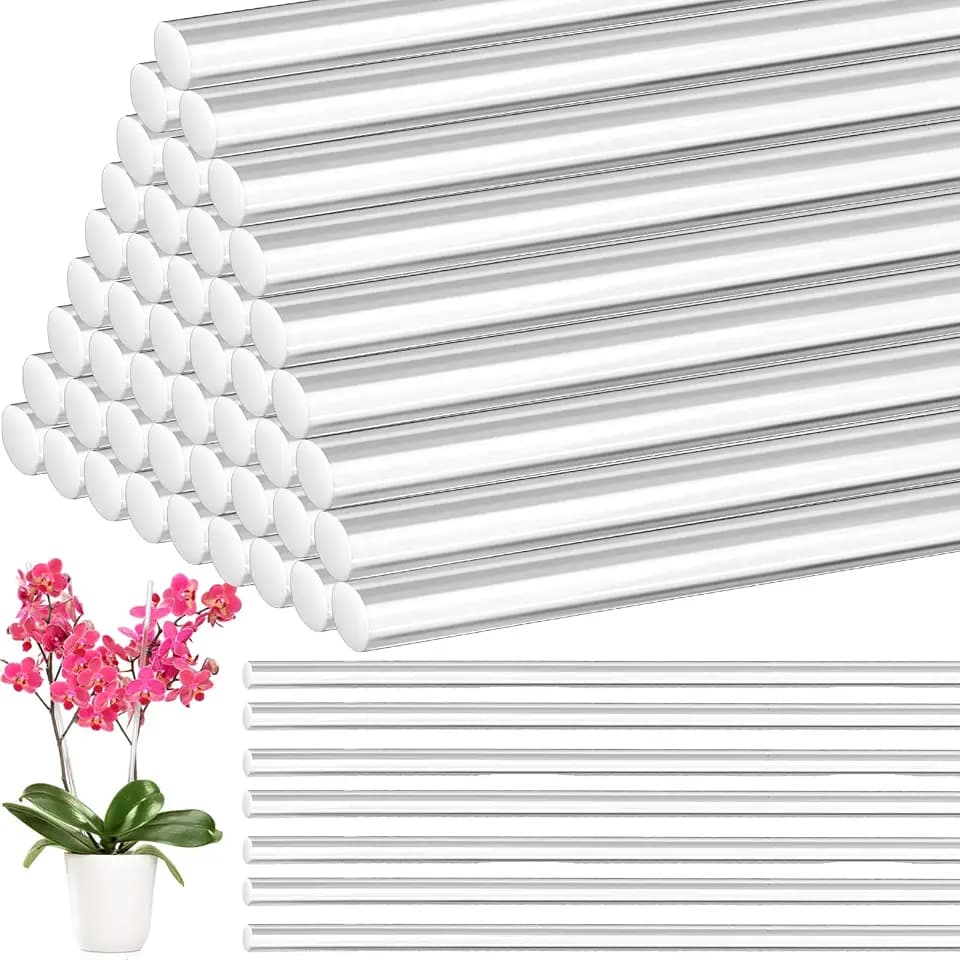 Tebery 50 Pcs 17.3 Inch Acrylic Plant Stakes, Clear Garden Orchid Sticks Rods for DIY Projects, Sturdy Potted Plant Support Stakes Holder for Single Stem Flowers, Indoor and Outdoor Plants