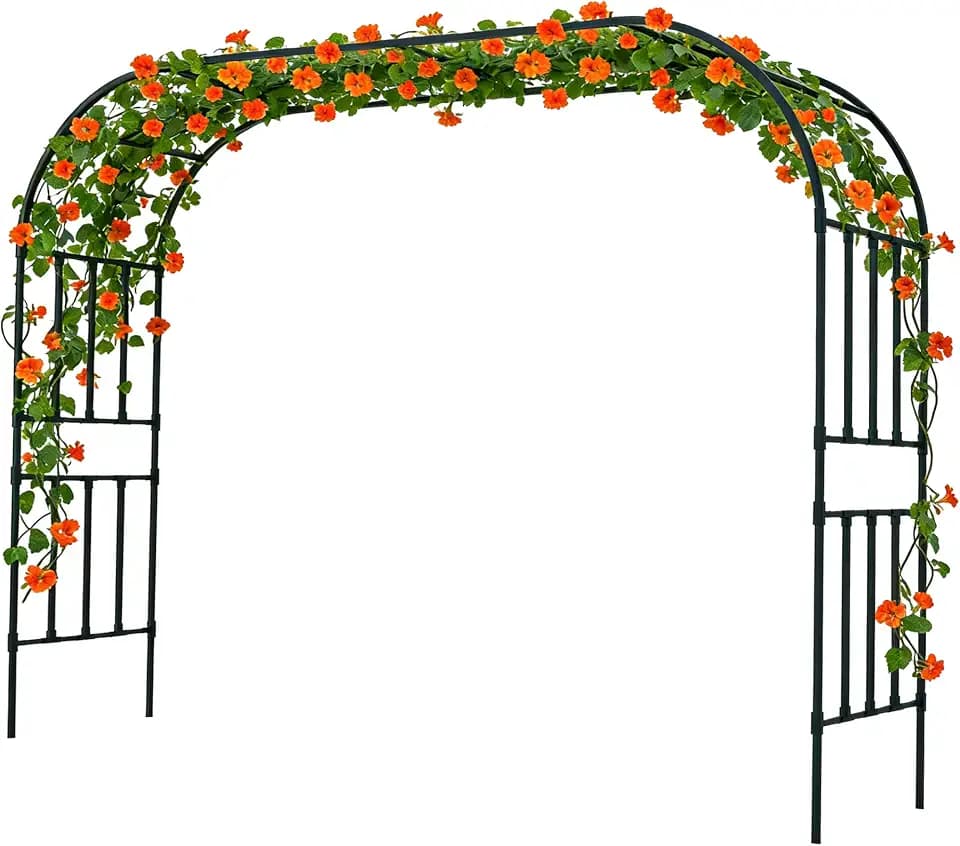 Square Tube Garden Arch Trellis, 10.5FT x 8.2FT Metal Arbor, Outdoor Trellis for Climbing Plants, Black