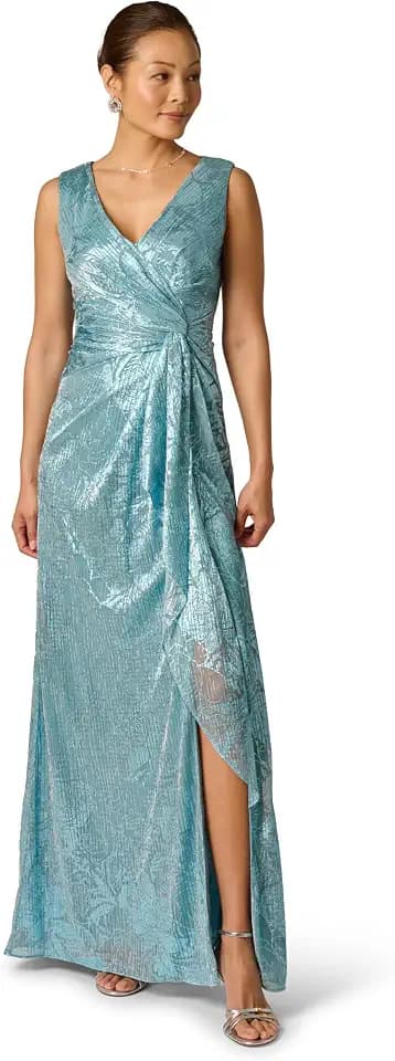 Adrianna Papell Metallic Crinkle Mesh Gown