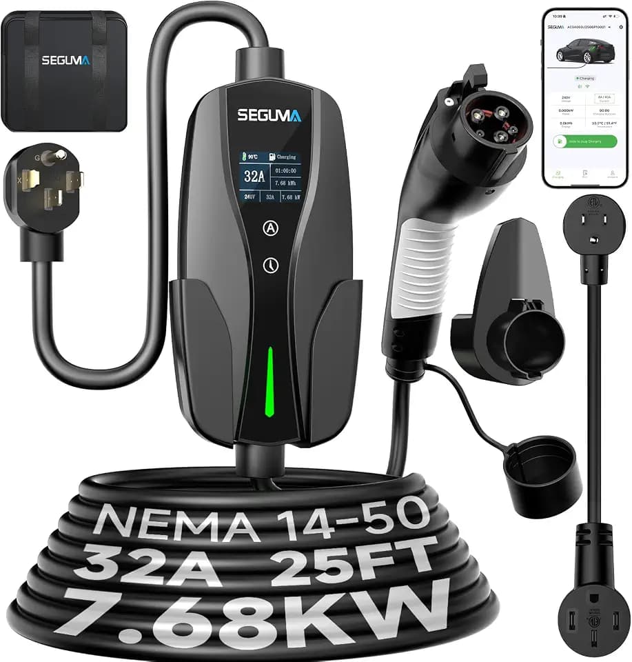 SEGUMA Level 2 EV Charger(App/ETL Certified), 32A NEMA 14-50 Plug EVSE