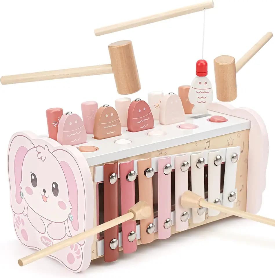 Joyreal Montessori Spielzeug ab 1 Jahr - Hammerspiel Holzspielzeug Baby, Xylophon Kinder 1 Jahr, Angelspiel Motorikspielzeug, Lernspielzeug Geschenke ab 1 2 3 Jahre Mädchen Junge