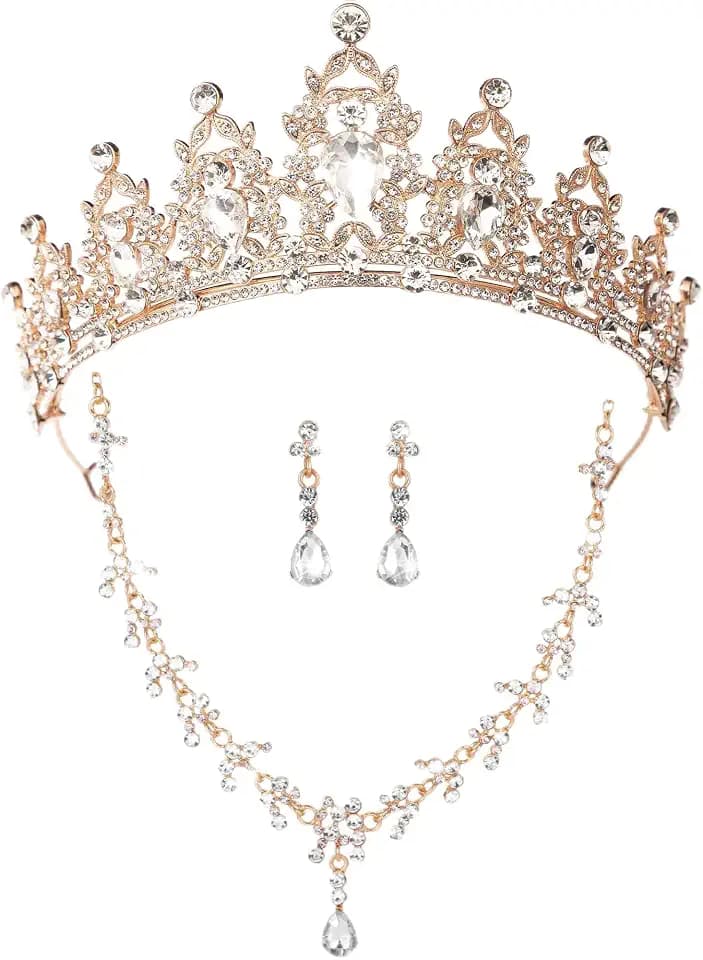 Tiaras Crown And Jewelry Sets for women,Tiaras Earrings and Necklace for Wedding, Birthday,Rhinestone Crystal Bridal Jewelry Sets for Costume Birthday Party Prom A8