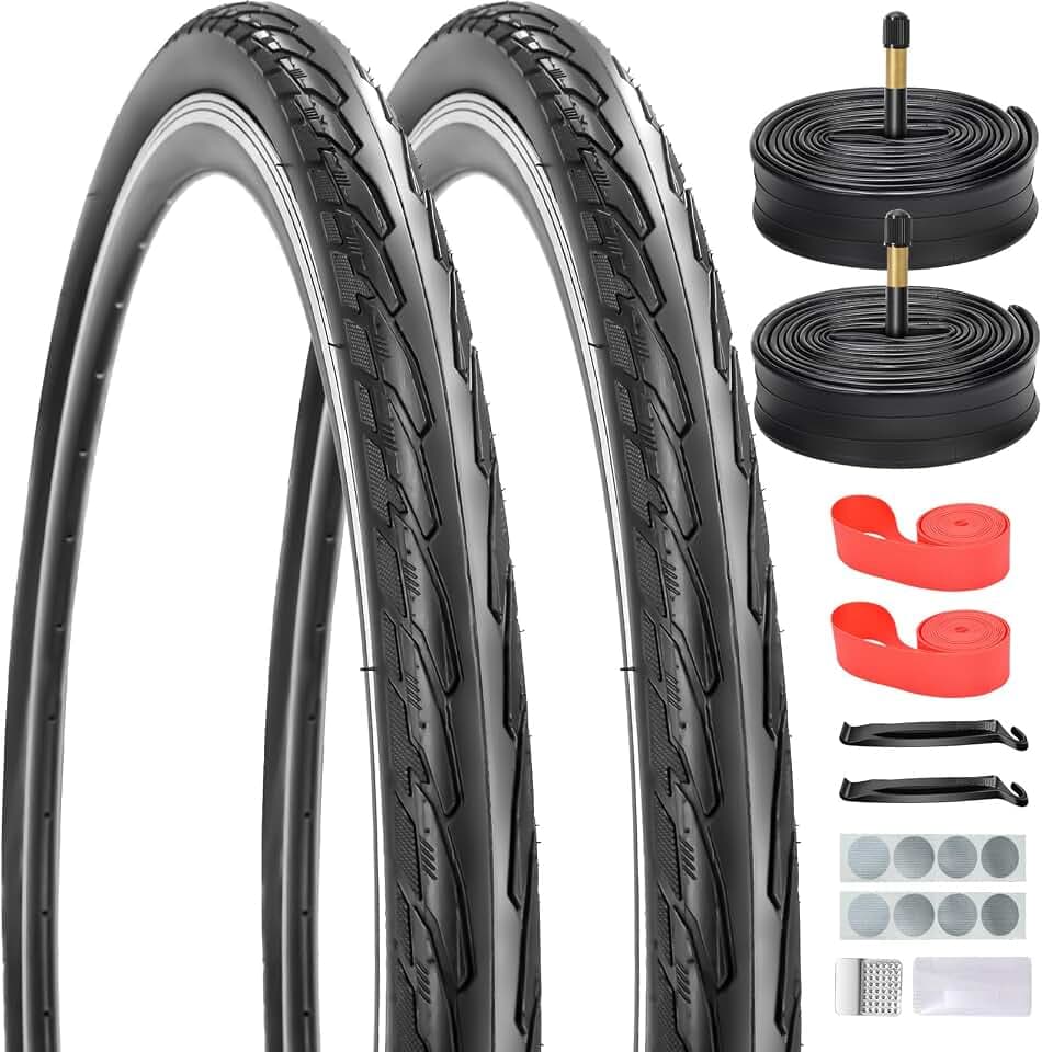 700x32C/35C/38C Foldable Road Bike Tires and Inner Tubes 2-Pack Schrader Valve 48mm with Repair Kit, Rim Strip, Tire Levers for Road Bicycle