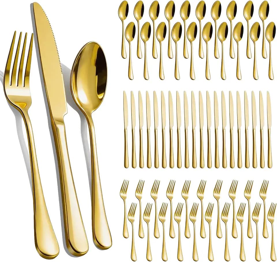 60-Pcs Gold Silverware Set - Stainless Steel Flatware Cutlery Set Service for 20, Mirror Polished Gold Flatware Set Include Forks Spoons Knives for Home, Wedding, Restaurant, Dishwasher Safe