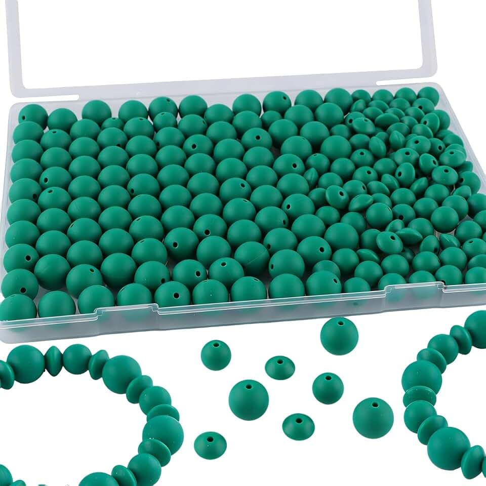 200Pcs Mixed 12mm 15mm Silicone Beads Lentil Beads Deep Green