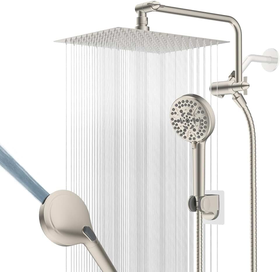 12" Metal Rainfall Shower Head with 10-Mode Handheld, Brushed Nickel