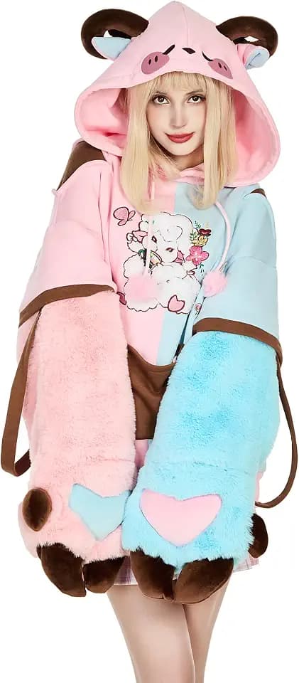Micotaku Women's Sheep Paw Hoodie Color Clash Hoodie Daily Wear