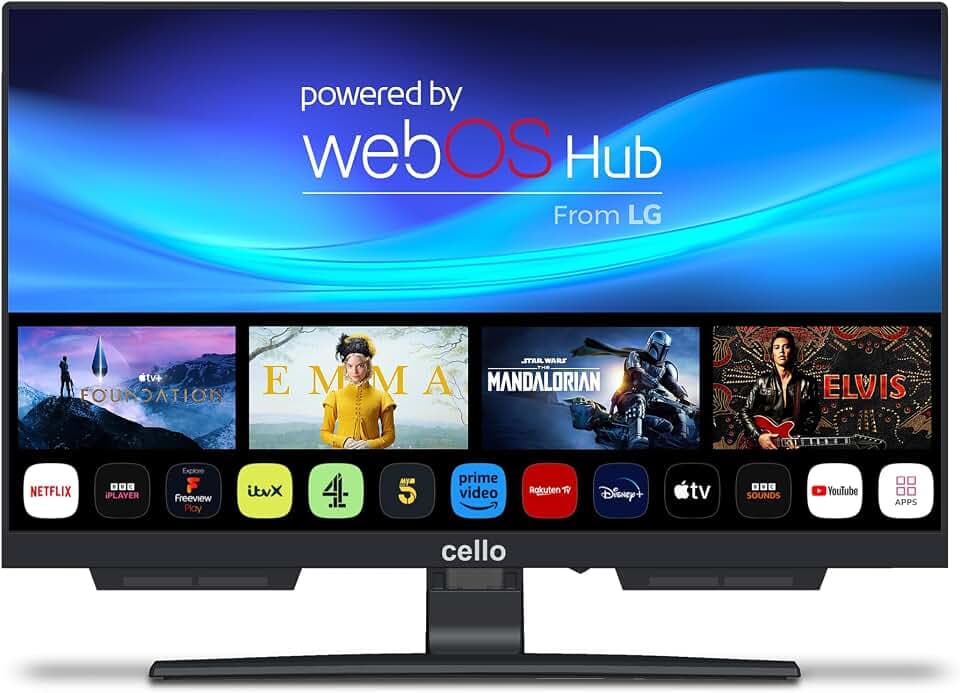 Cello C1924WSH 19 Zoll-Smart-Fernseher ohne Rahmen, netzbetrieben, WebOS von LG, Bluetooth, Pitch Perfect-Lautsprecher, ideal für Küche, Schlafzimmer oder kleine Räume