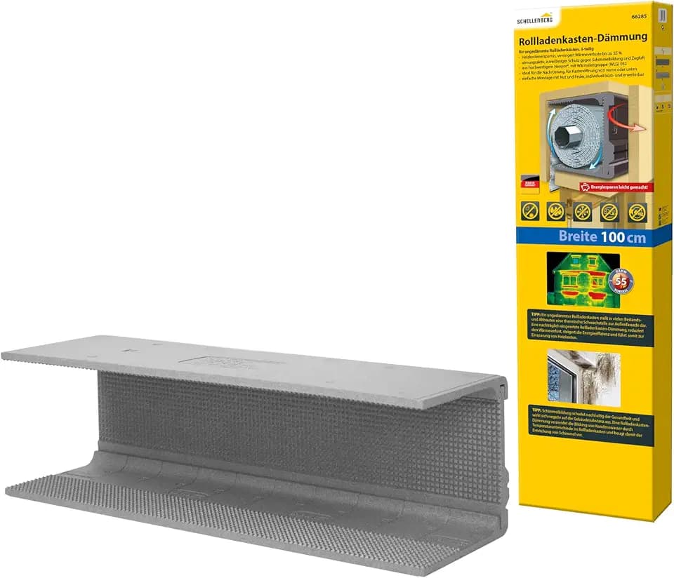 Schellenberg Rolladenkastendämmung 100 x 28,5 x 28 cm grau, Dämmung mit Steckverbindung für Rollladenkästen, Wärme‑ & Schalldämmung, Schutz vor Schimmel, einfache Nachrüstung ohne Werkzeug, 66285