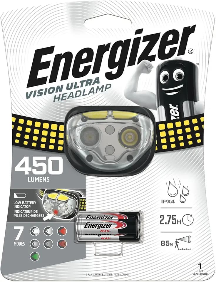 Energizer Stirnlampe LED, Vision Ultra HD Superhelle Kopflampe für Camping, Outdoor und Wandern, Batterie Enthalten, 1 Stück (1er Pack)